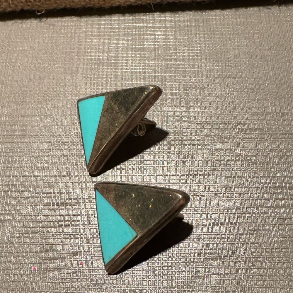 JRI Mexican Vintage 925 Sterling Silver Blue Enamel Stud Earrings